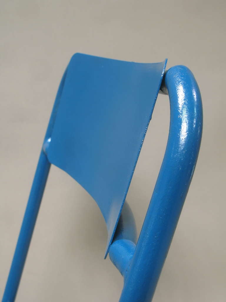 Pair of Blue Tubular Metal Chairs - France, 1950s 3