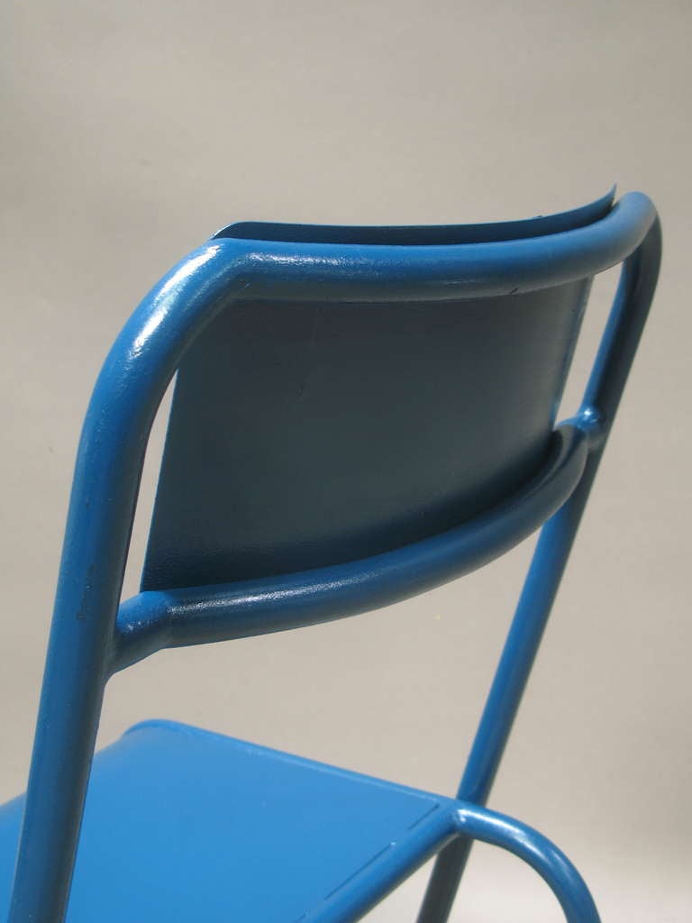 Pair of Blue Tubular Metal Chairs - France, 1950s 4