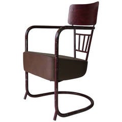 Unusual Bauhaus Tubular Metal Chair, France, 1930s