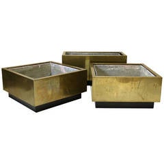 Pair of Large Square Brass Planters - France, Circa 1960s