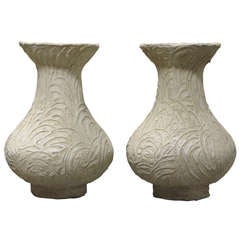 Pair of Textured Cement Vases - France, 1950s