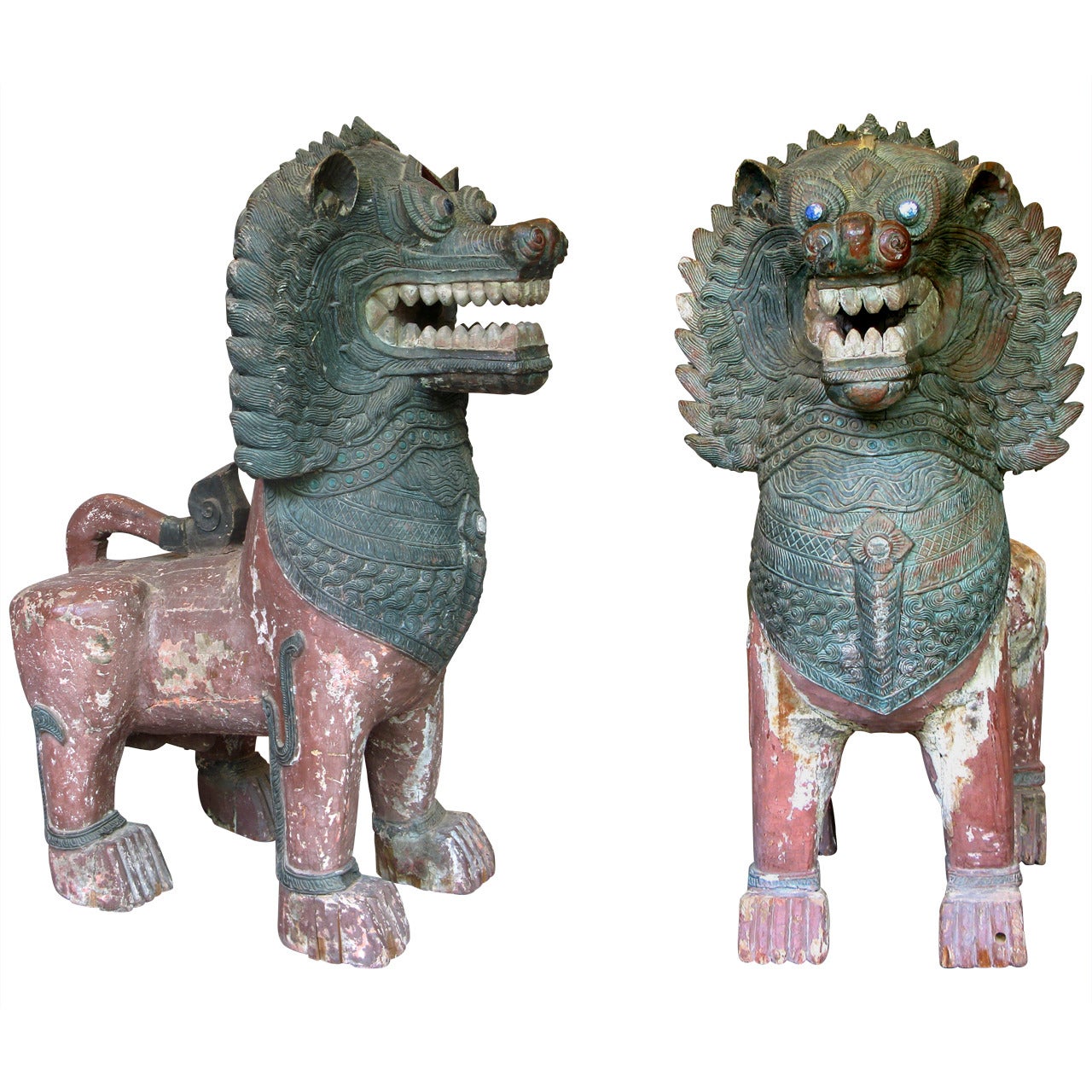 Impressive Pair of Temple Guardian Lions, Burma, circa 18th Century
