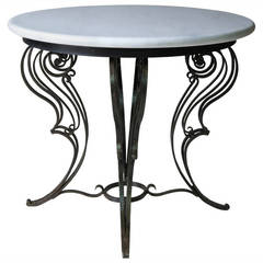 Art Deco, Wrought Iron and Marble Top Table, France circa 1930-1940