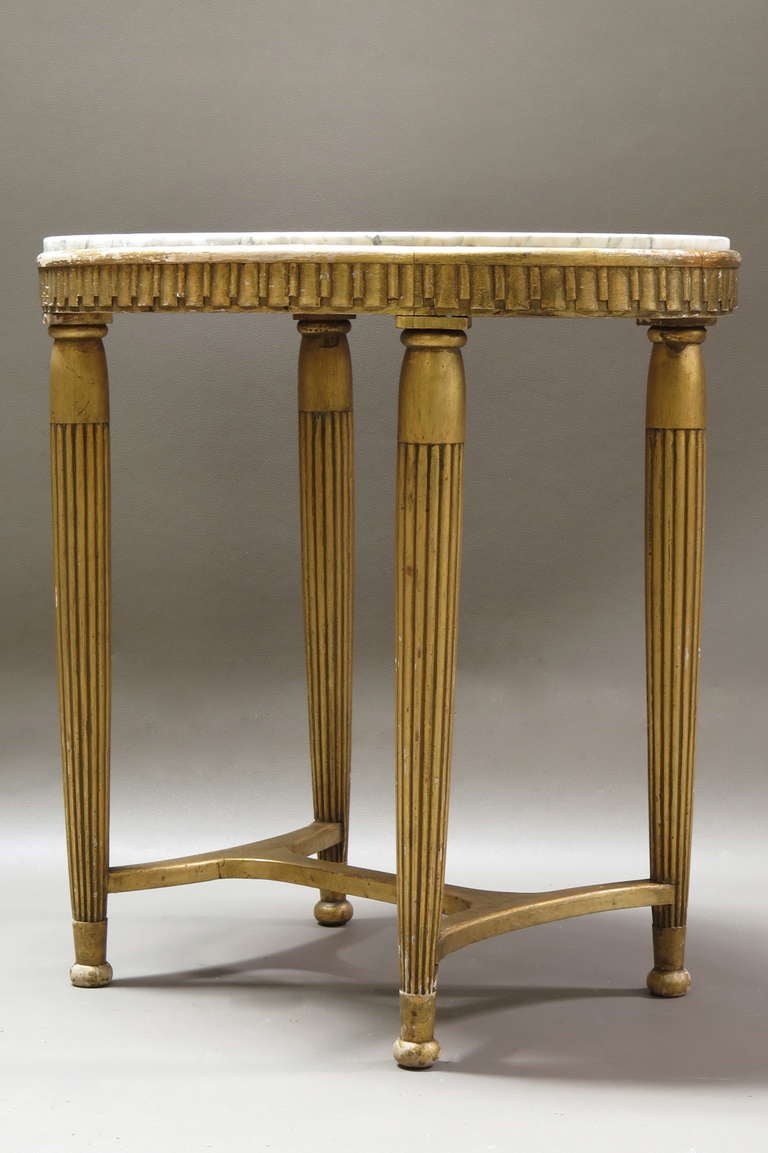 French Oval Art Deco Table w. Marble Top - France, 1930s For Sale