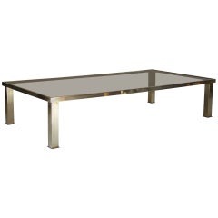 Großer rechteckiger Couchtisch aus Messing und Glas, Frankreich, 1970er Jahre
