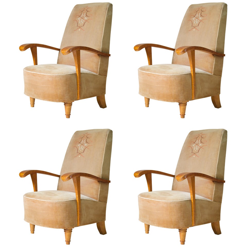 Set of Four Art Deco Armchairs, France, 1920s-1930s