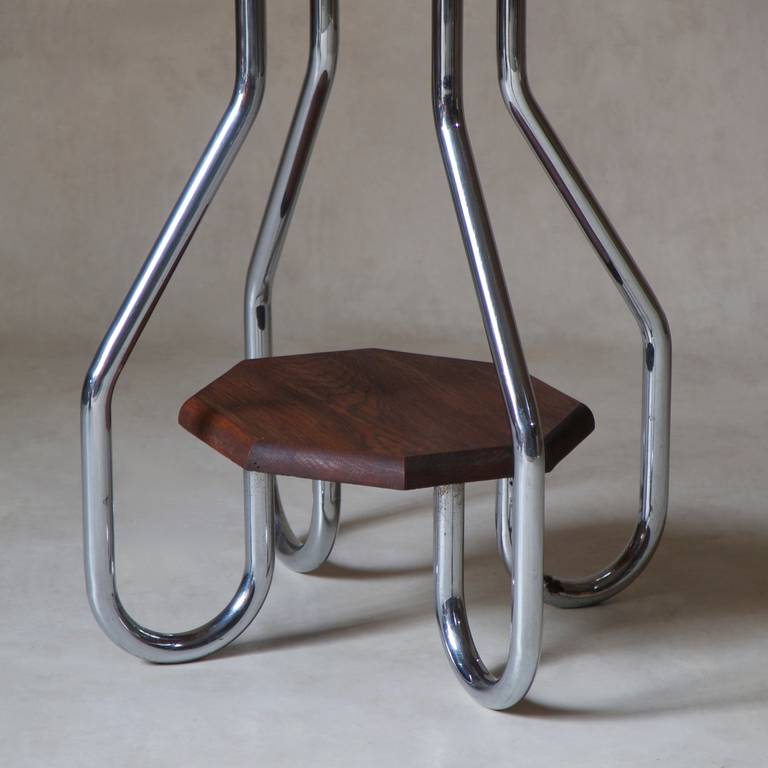 Pair of Chrome, Marble and Wood Gueridons, France 1950s For Sale 1