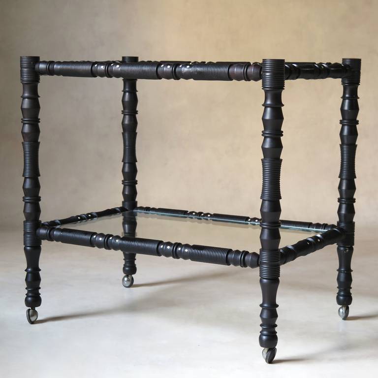French Turned Ebony and Bone Trolley, France, Early 20th Century For Sale