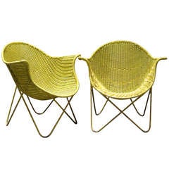 Pair of Wicker & Iron Armchairs - France, 1950s