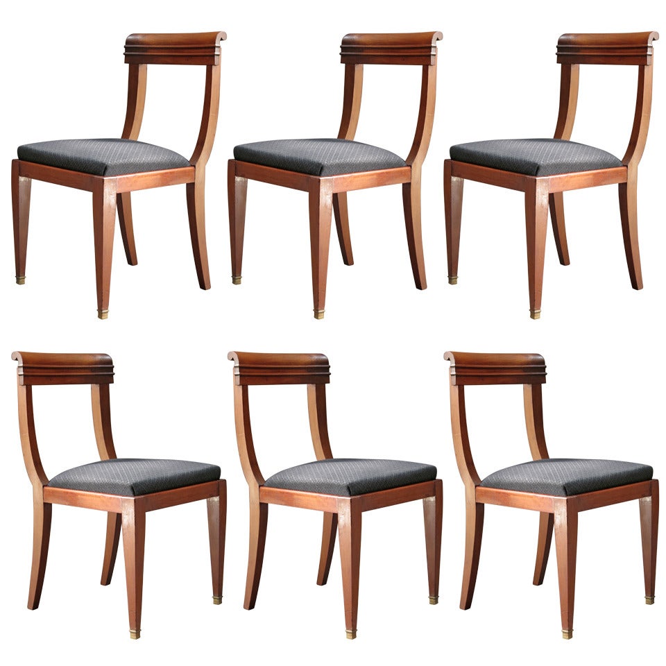 Set of Six Mahogany Dining Chairs, France, 1950s