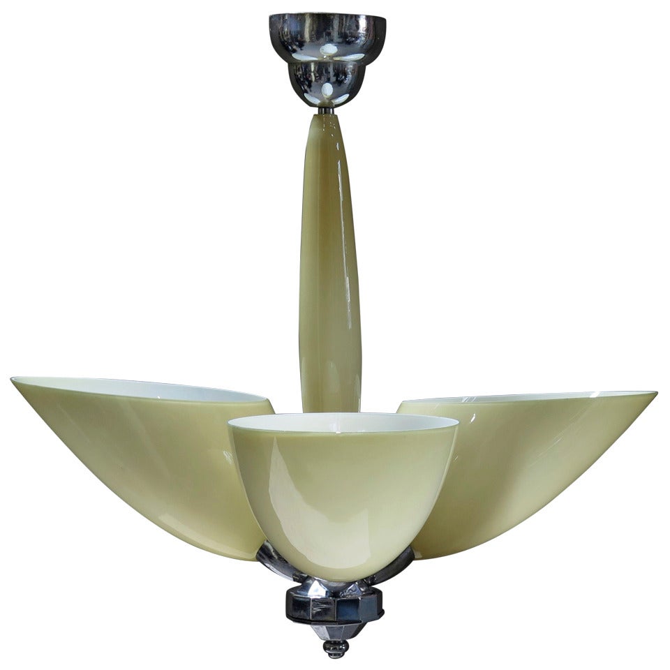 Opaline & Chrome Light Fixture - France, Mid-Century