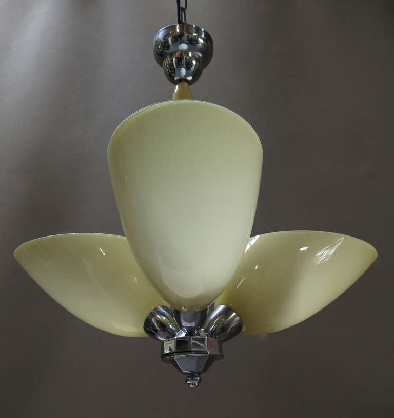 French Opaline & Chrome Light Fixture - France, Mid-Century