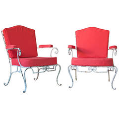 Chic Pair of Wrought Iron Armchairs, France, 1940s Chic Pair of Wrought Iron Armchairs, France, 1940s