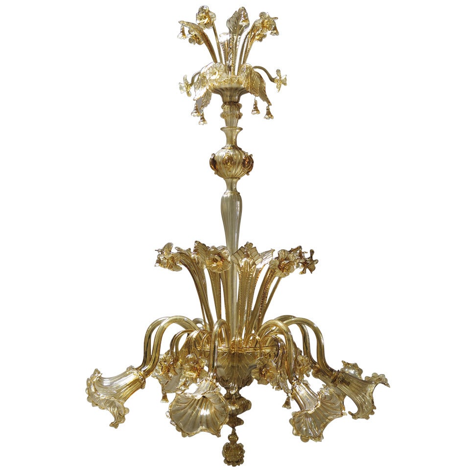 Very Large Amber Murano Glass Chandelier - Italy, Early 20th Century