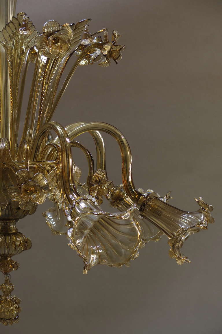 Art Nouveau Very Large Amber Murano Glass Chandelier - Italy, Early 20th Century