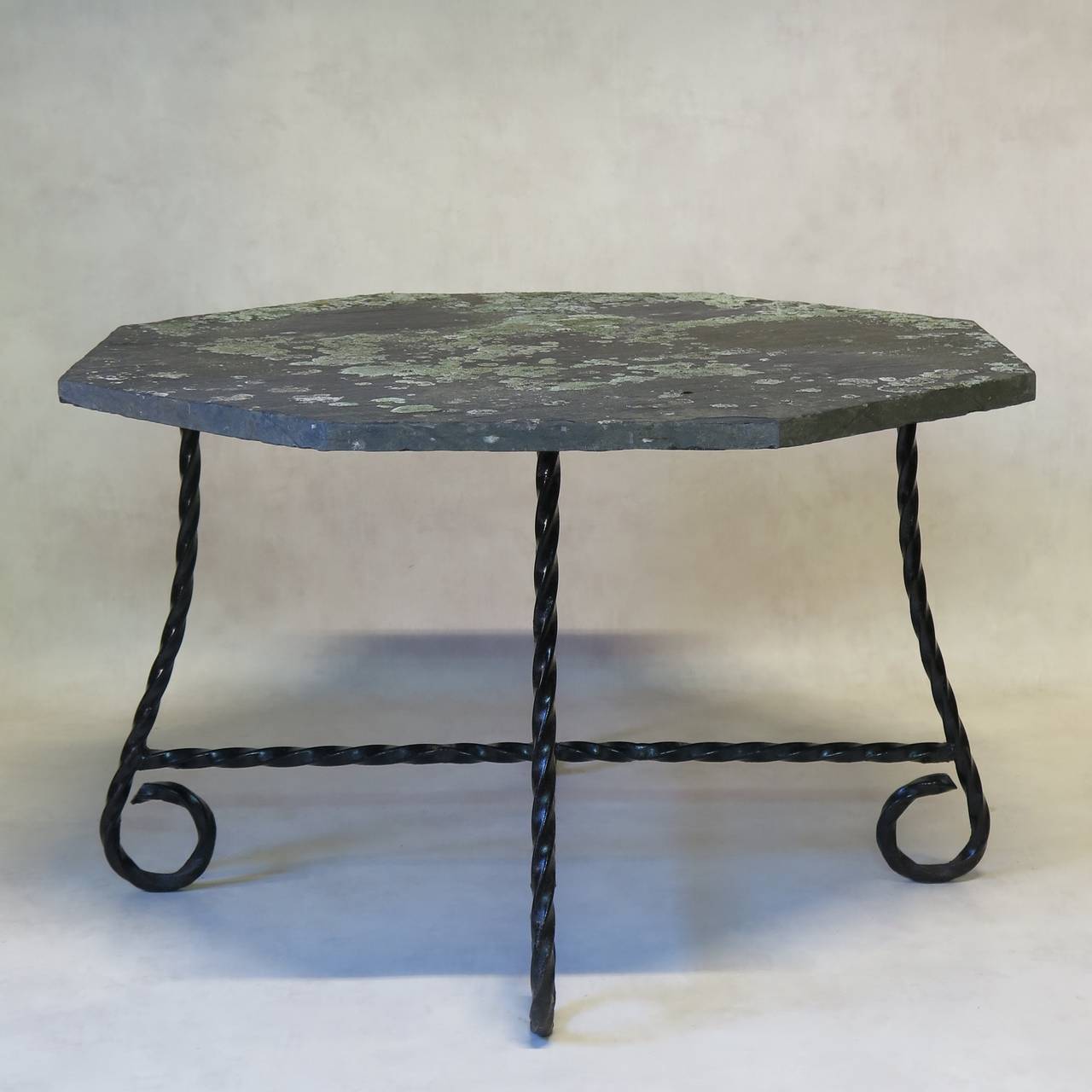 Octogonal Wrought Iron and Slate Top Dining Table, France 1950s 1