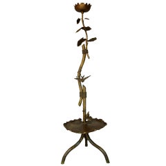 19th C. Gilt Metal Lotus Flower and Bird Floor Lamp 9