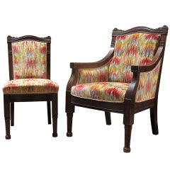 Antique Four-Piece Living-Room Set Upholstered in Velvet Ikat, 19th Century