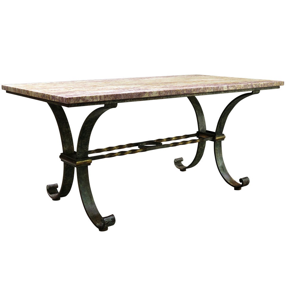 Exceptional 1940s French Wrought Iron and Marble Table