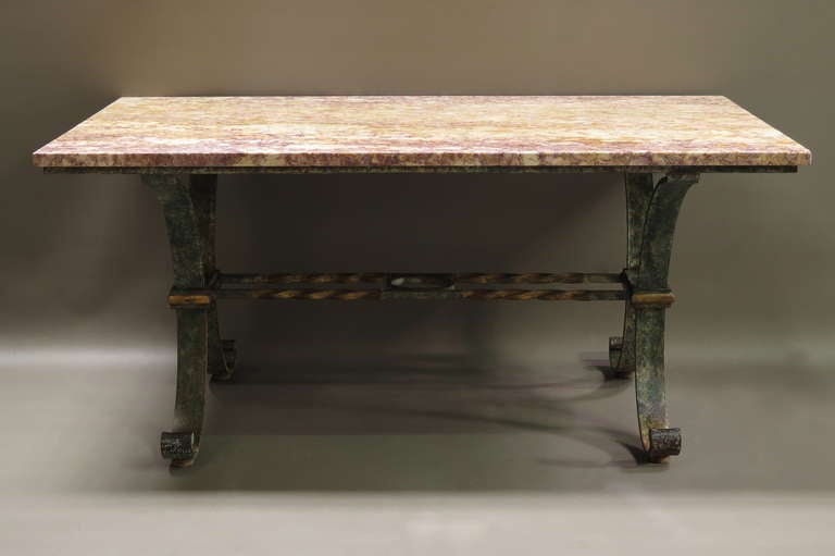 Exceptional 1940s French Wrought Iron and Marble Table In Excellent Condition In Isle Sur La Sorgue, Vaucluse