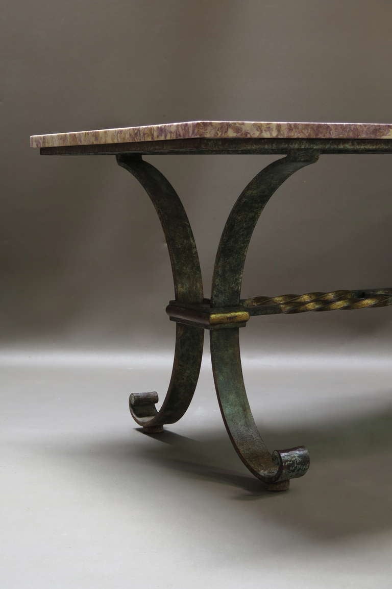Mid-20th Century Exceptional 1940s French Wrought Iron and Marble Table