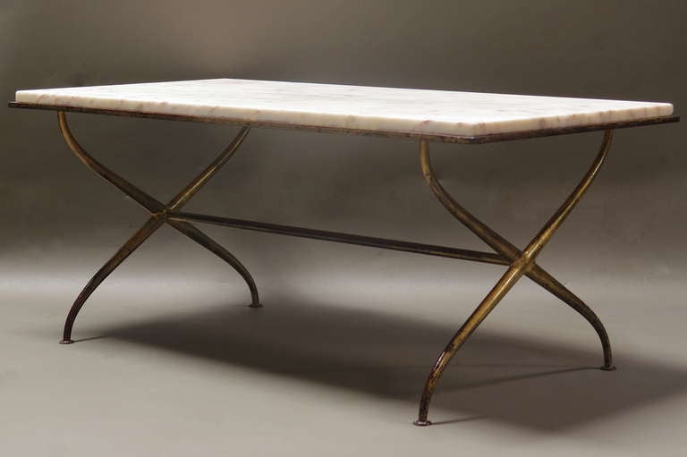 Gilt Iron & Marble Coffee Table - France 1940s