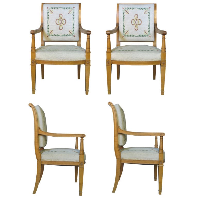 Four Directoire Style Armchairs with Tapestry, France, circa 1940s For Sale