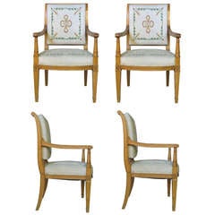 Vintage Four Directoire Style Armchairs with Tapestry, France, circa 1940s
