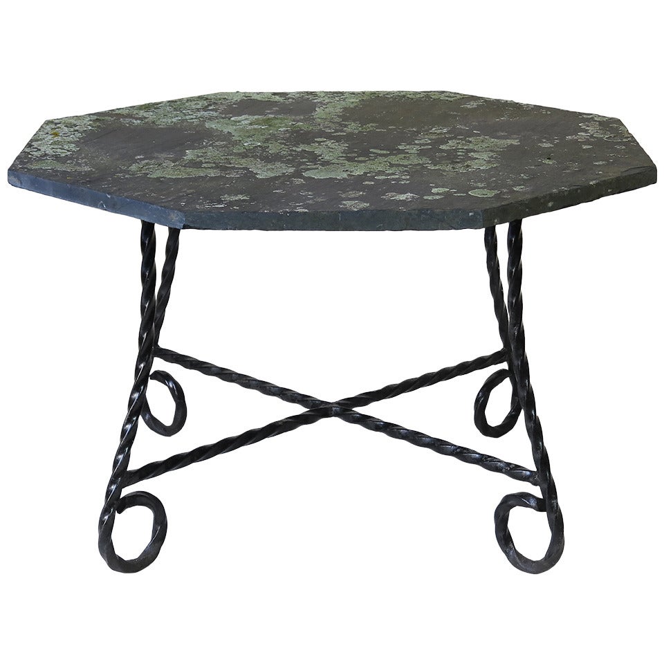 Octogonal Wrought Iron and Slate Top Dining Table, France 1950s at ... Octogonal Wrought Iron and Slate Top Dining Table, France 1950s at ...