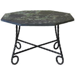 Octogonal Wrought Iron and Slate Top Dining Table, France 1950s