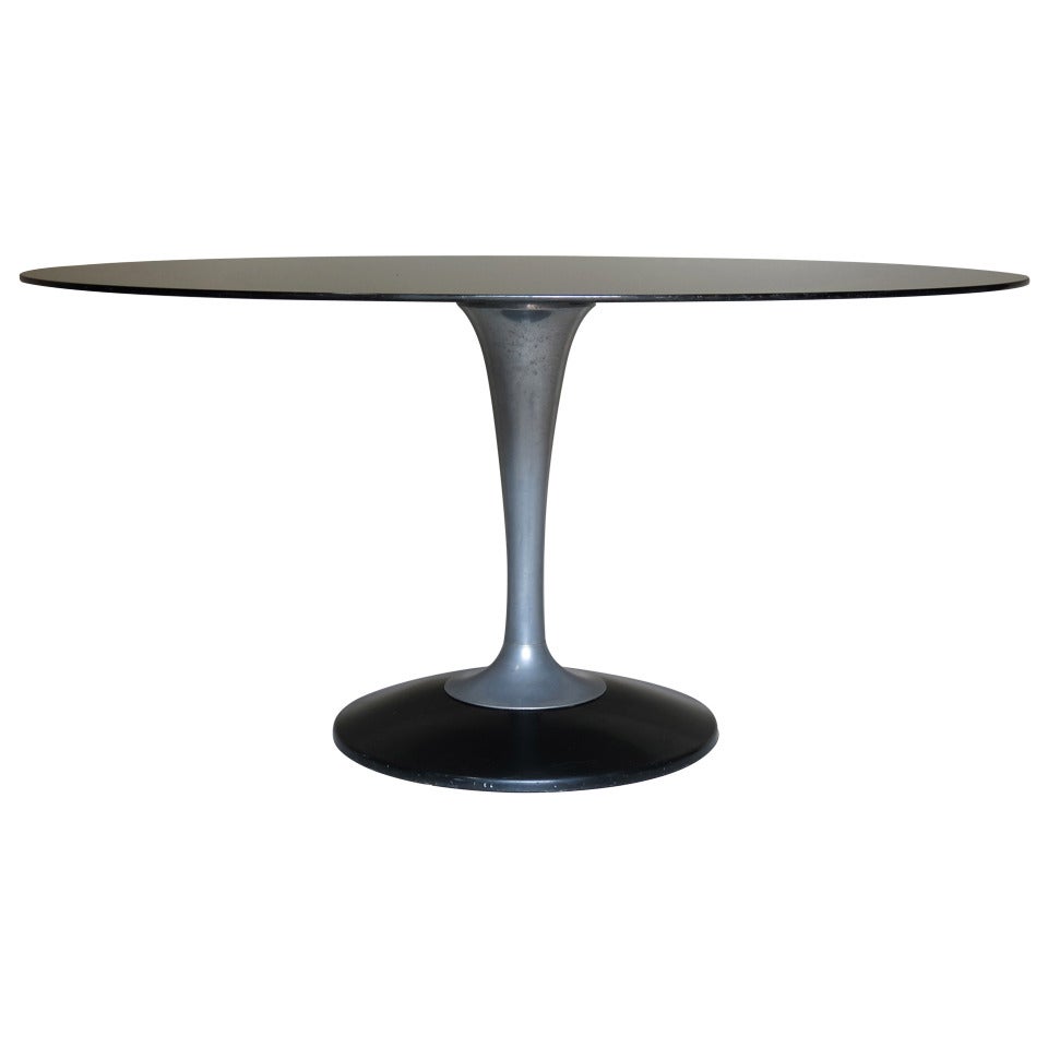 Table de salle à manger ovale en chrome et verre, France 1950-1960 en vente