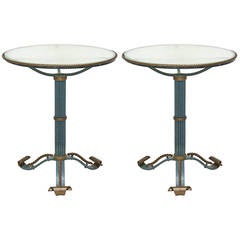 Pair of Art Deco Wrought Iron and Glass Side Tables, France 1940s