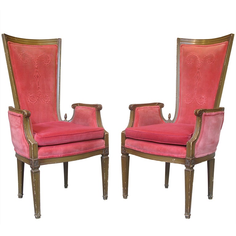 Pair of Louis XVI Style Armchairs, France, 19th Century For Sale