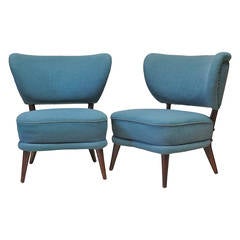 Pair of Mid-Century Modern Wingback Slipper Chairs