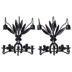 Vintage Pair of "Lucky Charm" Wrought Iron Sconces, France, 1950s