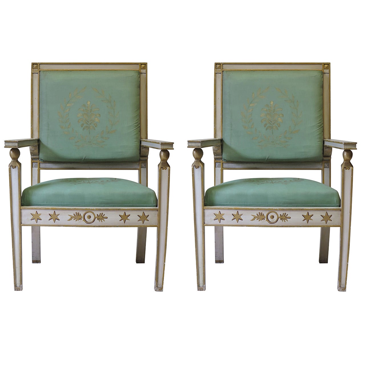 Pair of Empire Style Armchairs Made for the Theatre, France circa 1930s-1940s For Sale