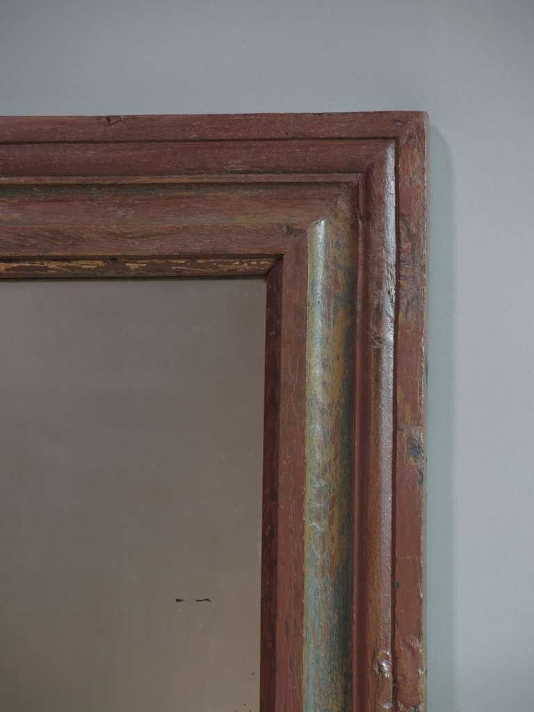 18th Century and Earlier Large 18th Century French Polychrome Oak Mirror For Sale