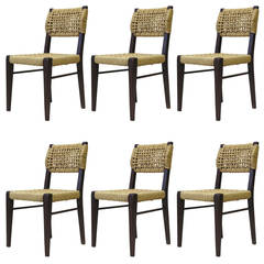 Set of 6 French Mid-Century Dining Chairs by Audoux-Minet