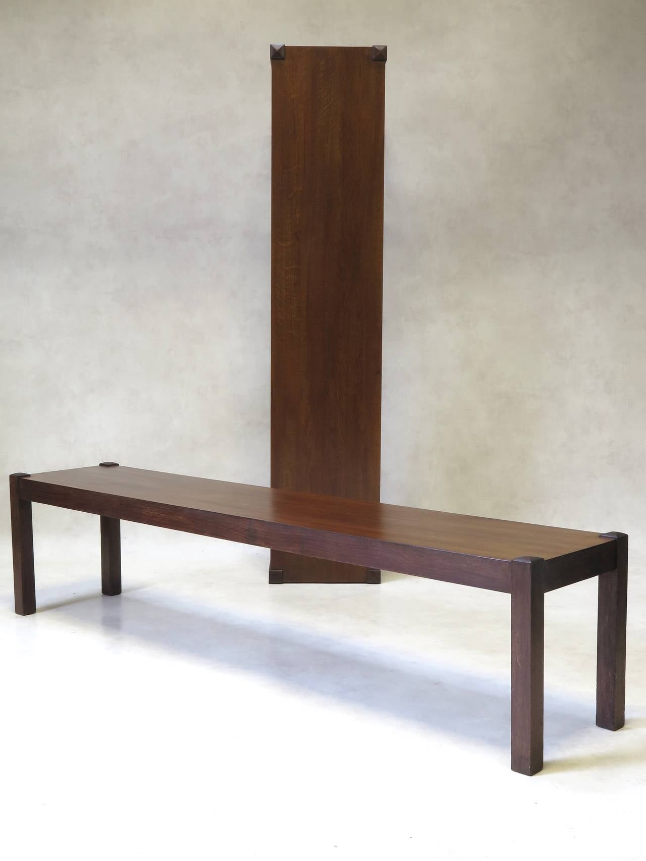 Modernist Wood Bench, France, 1950s
