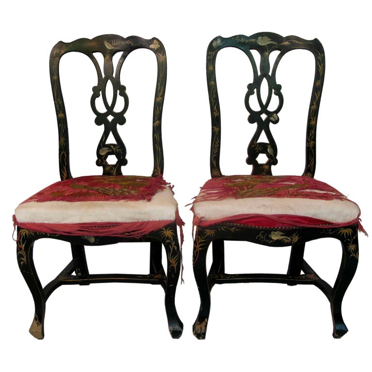 Paar handbemalte Napoleon III.-Stühle – Frankreich, 1880er Jahre