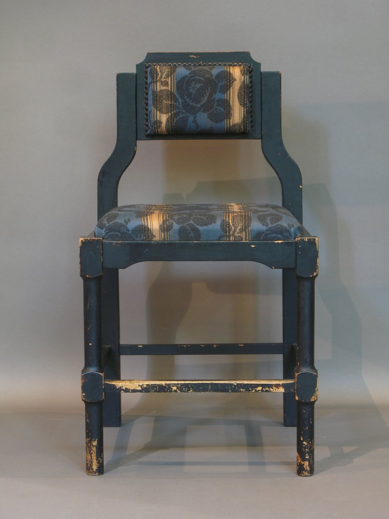 Small art deco side chair of unusual design. Original paint. Recently reupholstered with vintage fabric.