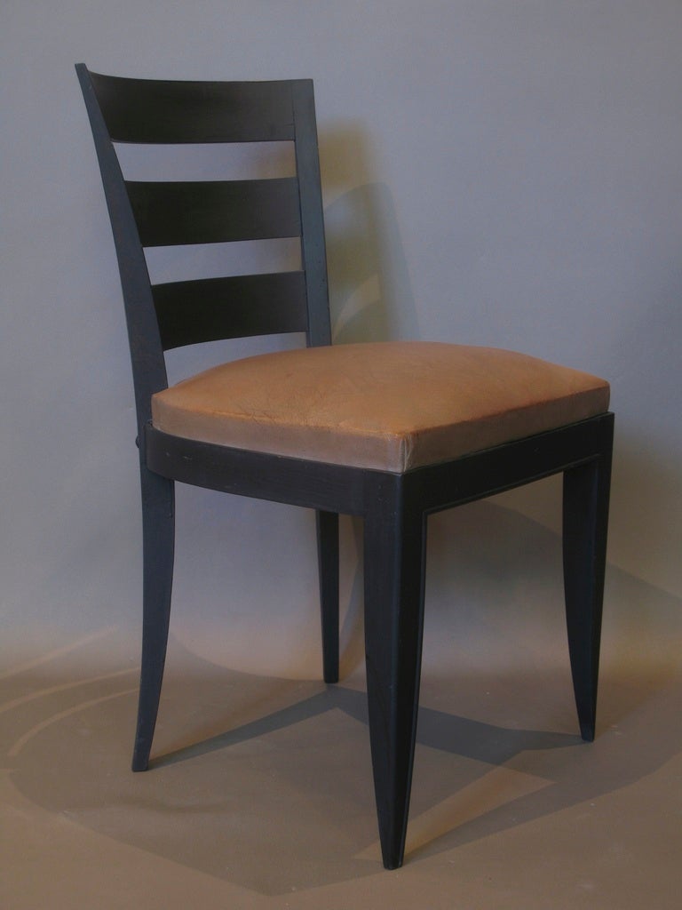 Six French Art Deco Dining Chairs with Leather Seats In Good Condition In Isle Sur La Sorgue, Vaucluse