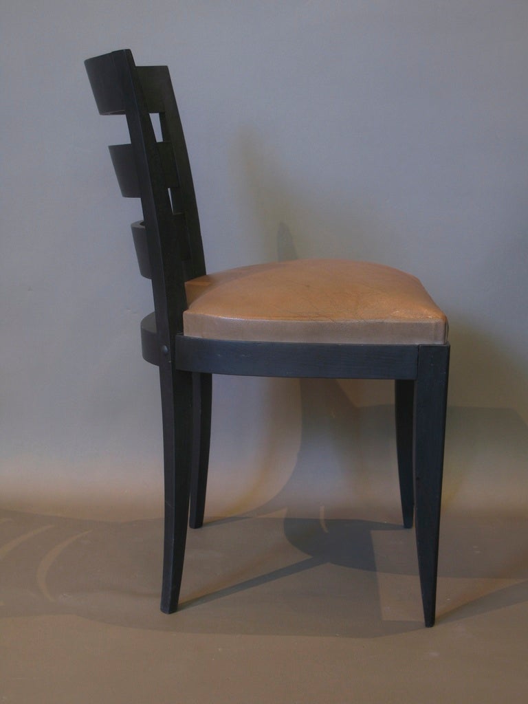Mid-20th Century Six French Art Deco Dining Chairs with Leather Seats