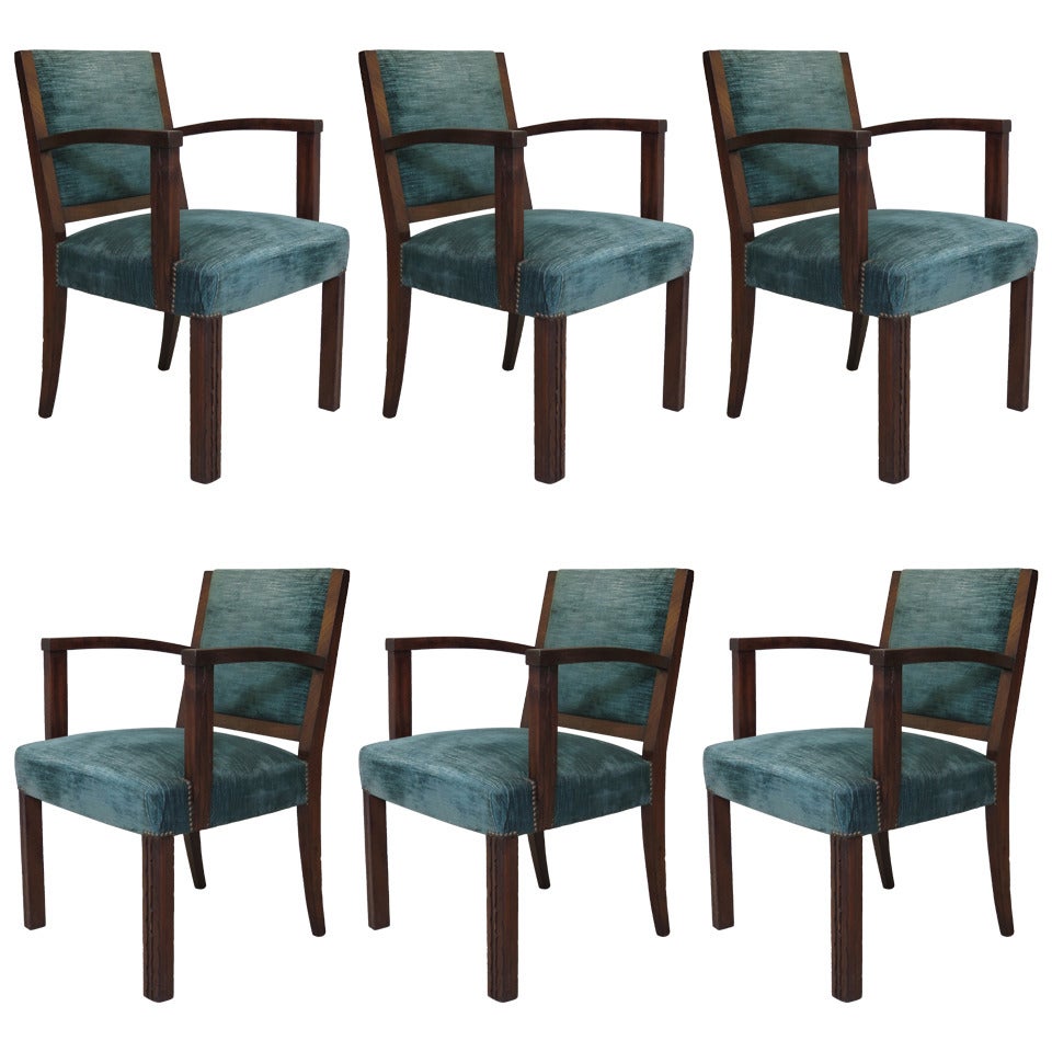 Set of Six Art Deco Armchairs, France, 1930s For Sale