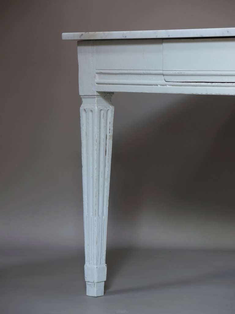 French Classic Painted Table With Marble Top - France, 18th Century For Sale