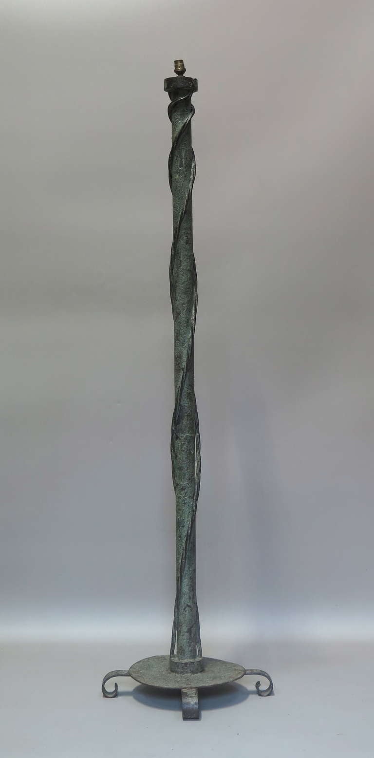 Mid-Century Modern Iron Floor Lamp With Bronze-Like Patina - France, 1940s For Sale