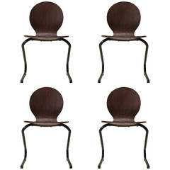 Four Mid-Century Plywood and Metal Cantilever Spring Chairs 4