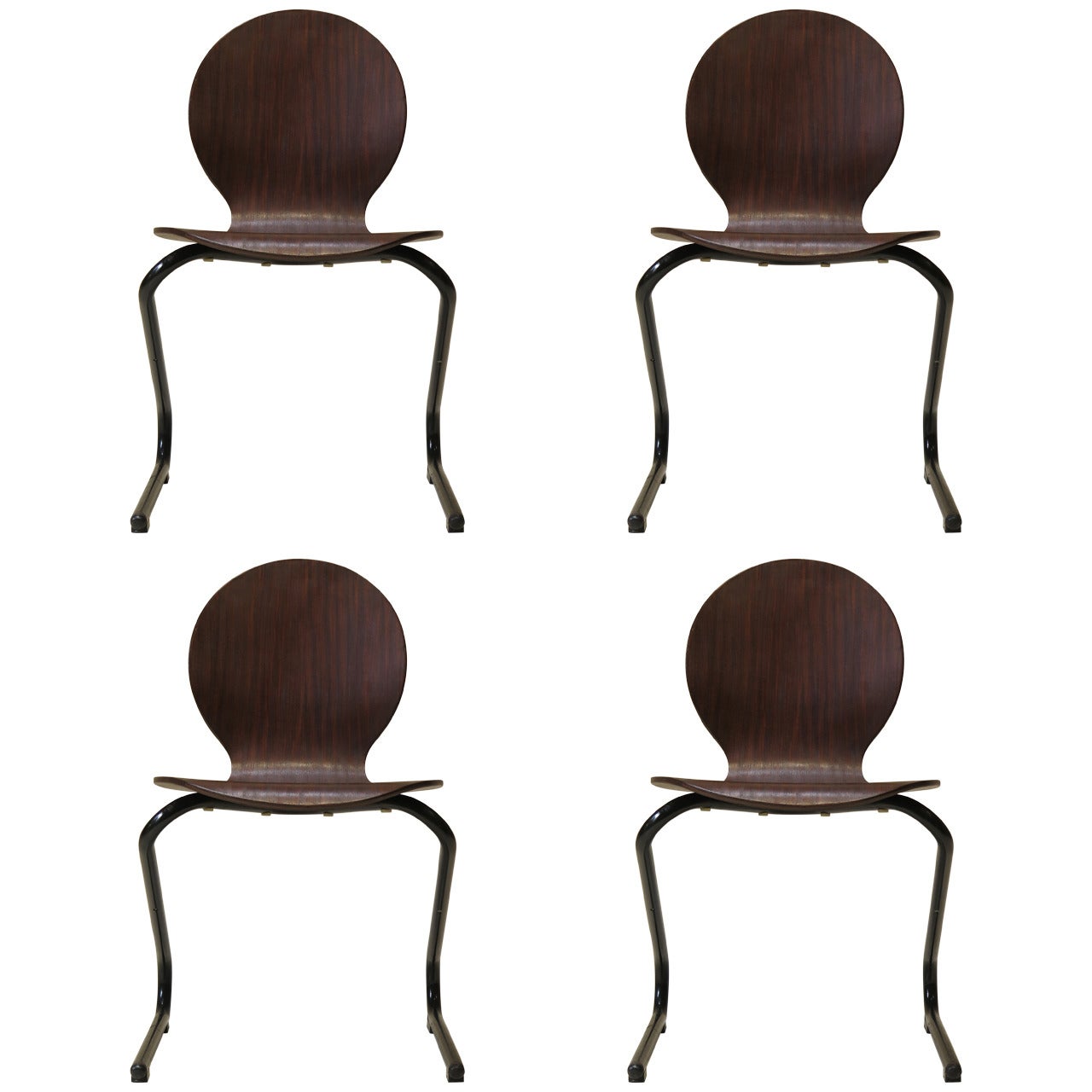 Four Mid-Century Plywood and Metal Cantilever Spring Chairs at 1stDibs