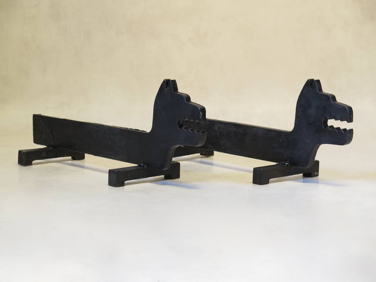 20ième siècle Paire de chenets « Dog », France, années 1950 en vente