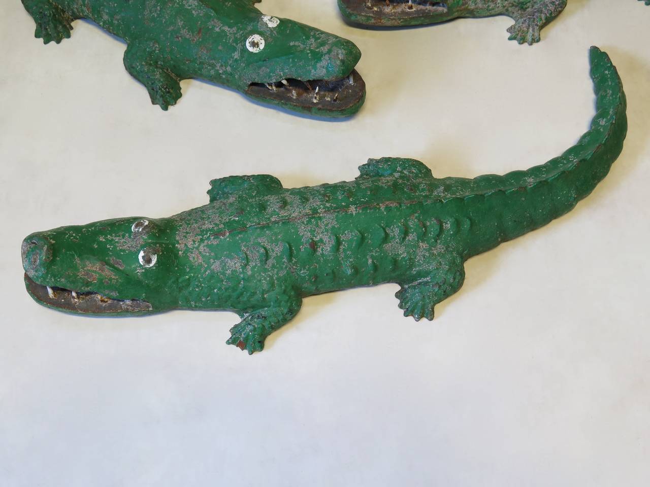 20th Century Three Large Painted Cast Iron Crocodiles Sculptures, France, 1950s For Sale